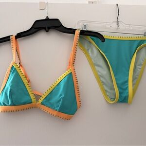 Cupshe Teal and Orange Contrast Trim Bikini Set